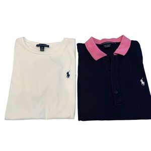 Ralph Lauren LOT OF 2 Blue Sleeveless Polo & White Tee Sz L
